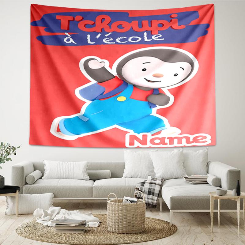 Custom Name Tchoupi Print Tapestry, Backdrop, Easy Setup, Ideal for Bedroom, Office & Living Room, with Aesthetic Wall Hanging Decor.