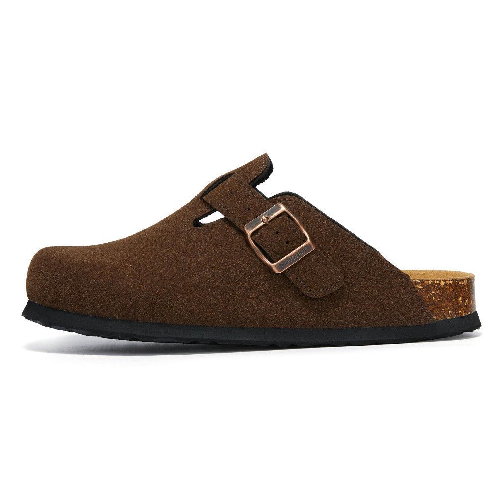 Fashion Men's Shoes Baotou Cork Men's Slippers Cowhide Men's Women's Half Slippers for Winter Big Size 35-45