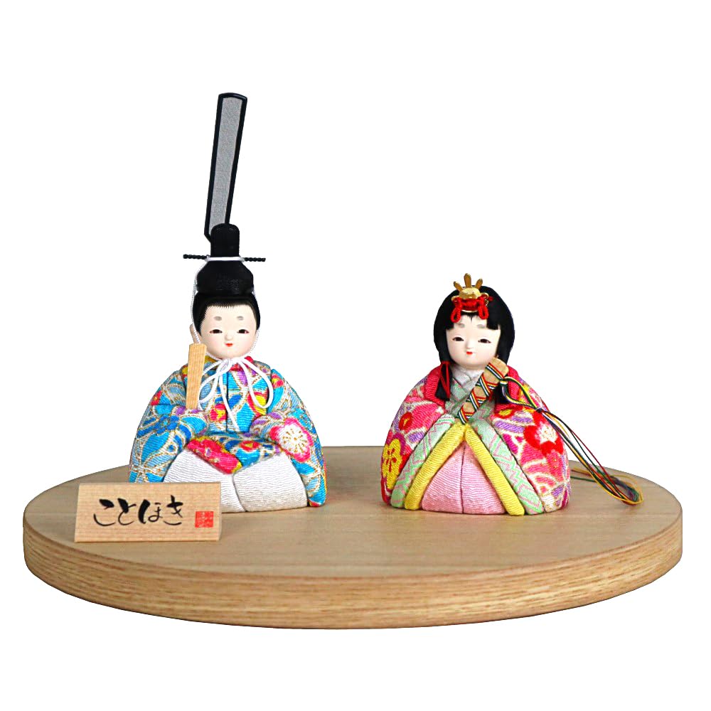 Hina Wooden Doll by Kotohoki Single Doll with Round Doll, Kanna, Tray, Natural, KTH-3201A2