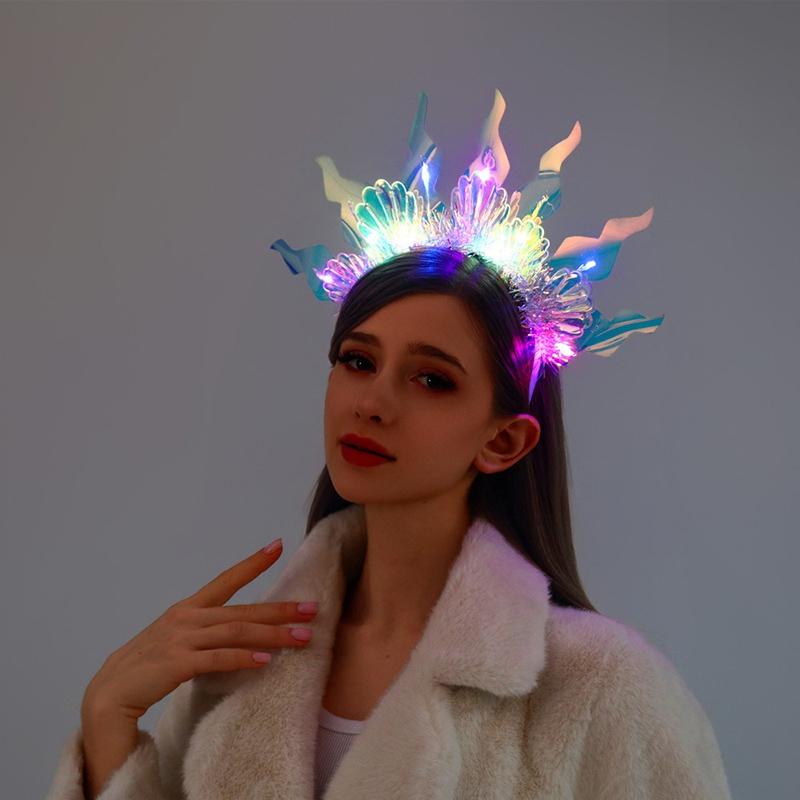 Light Up Headband Glow Crown Hair Band Rave Wedding Party Headdress Cosplay Costume Hair Accessories Luminous Head Hoop