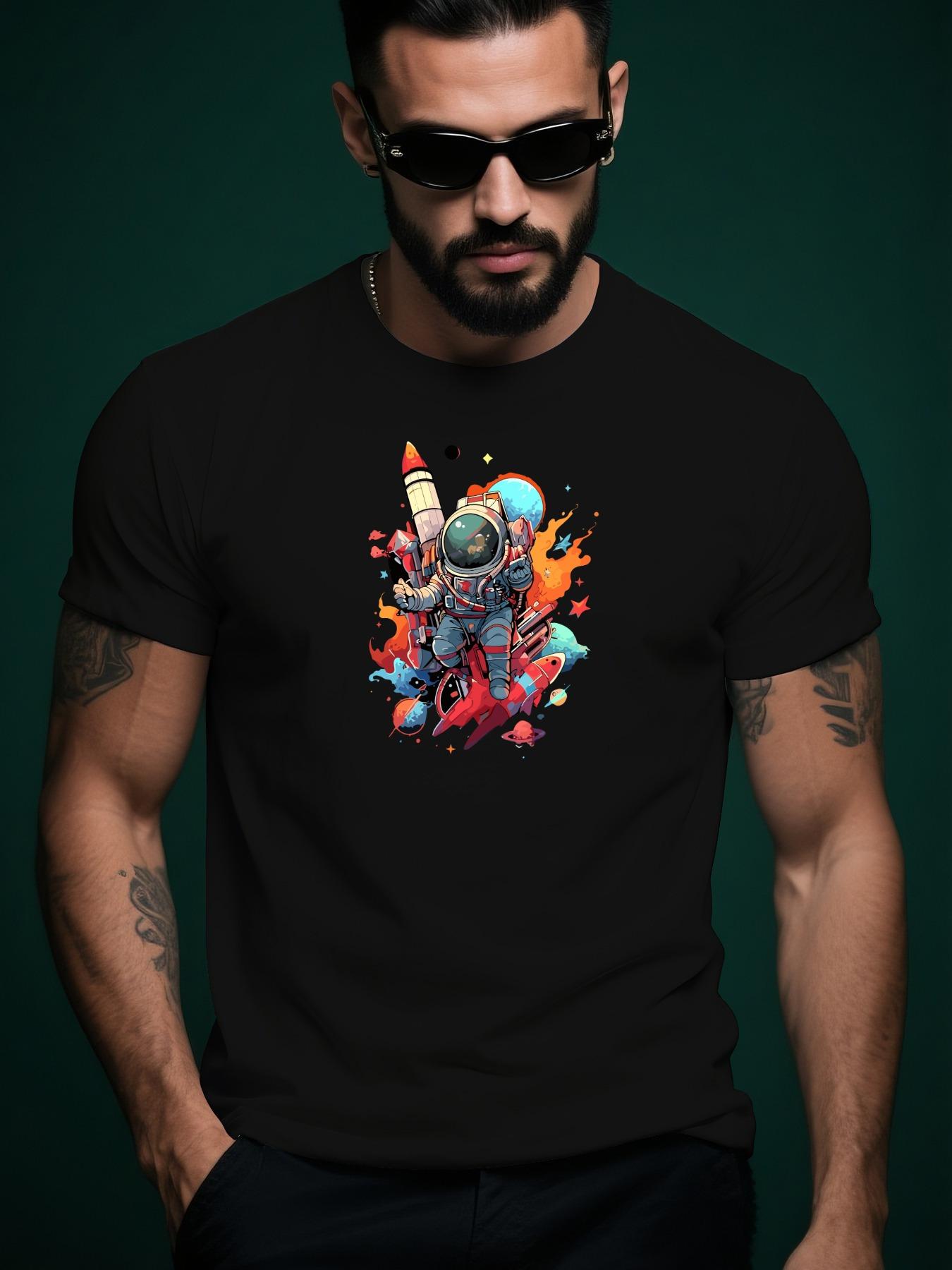 Astronaut Graphic Print Summer Casual Tshirt - Vibrant Gr... M