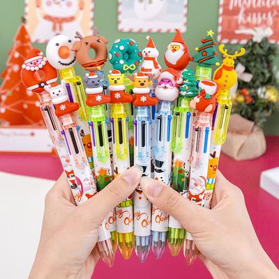 10-1PC Cartoon Santa Claus Xmas Tree Six Color Ballpoint Pen Merry Christmas Gift Stationery Writing Tool Office School Supply