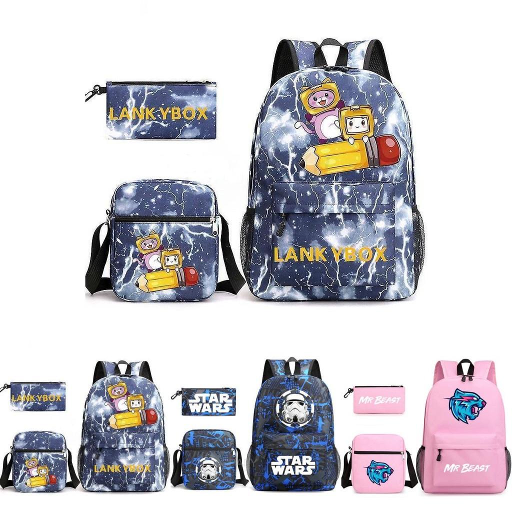 Mr Beast Lightning Cat Three Piece Backpack Set For School With Cute And Fun Design