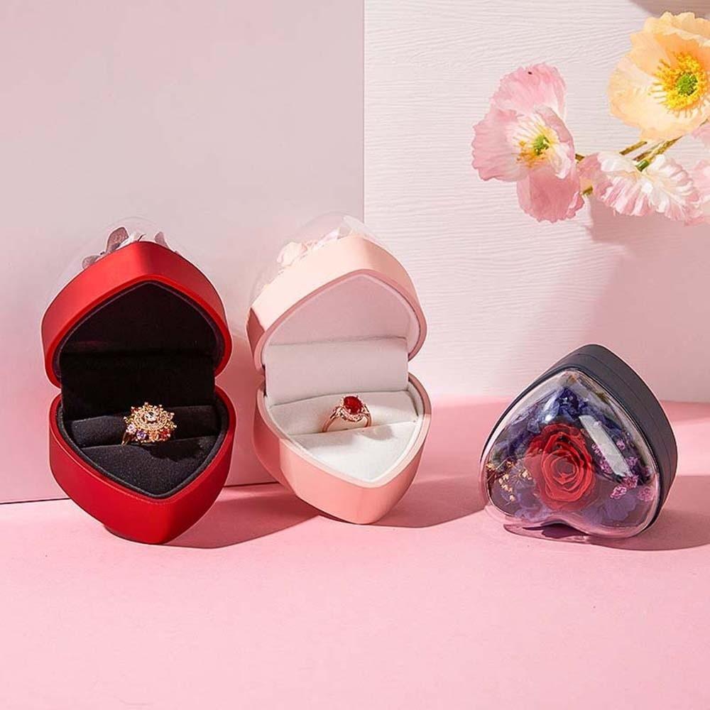 Rose Ring Display Case Acrylic Jewelry Organizer Packaging Box Heart Ring Box  Party