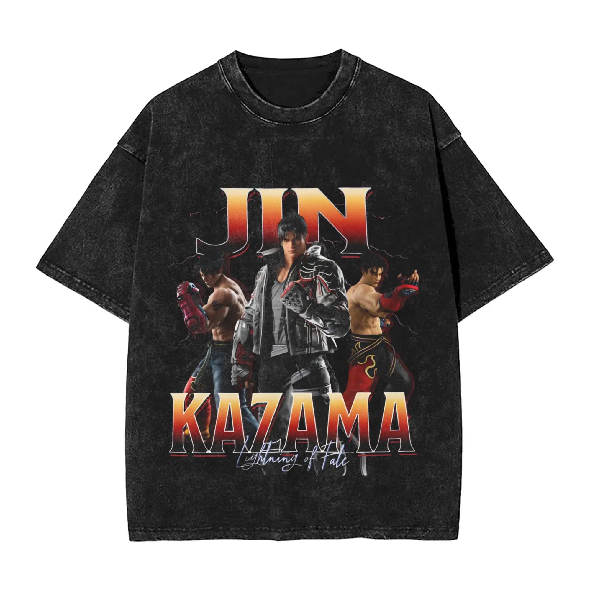 

Anime Tekken Vintage Washed T Shirt Mens Women Cotton Tee Harajuku Streetwear Oversized Casual Summer ONeck Loose Short Sleeve M
