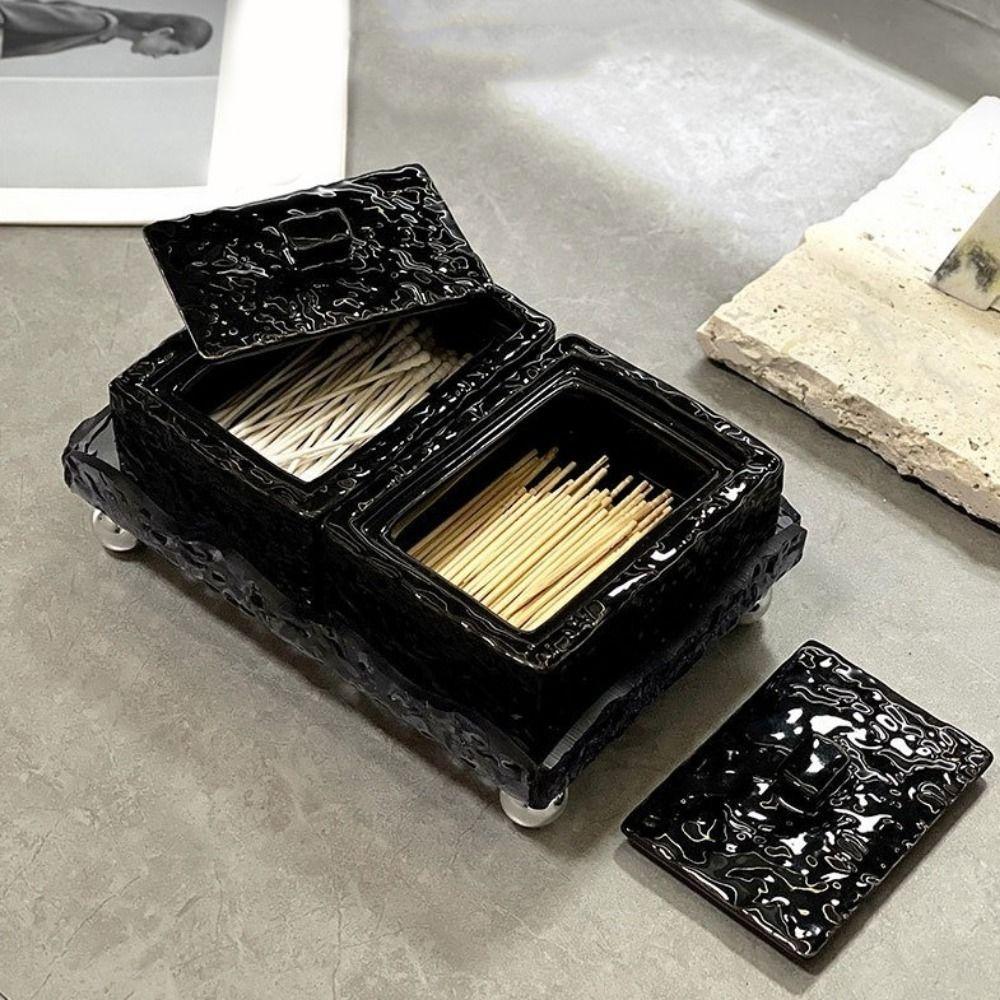 Large Capacity Cotton Swab Jar Ceramic Toothpick Holder Jewelry Storage Box for Living Room