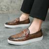 European Station Men's Board Shoes Fashion British Business Large Size Pin Buckle Loafers Versatile Casual Snakeskin Pattern Men's Leather Shoes