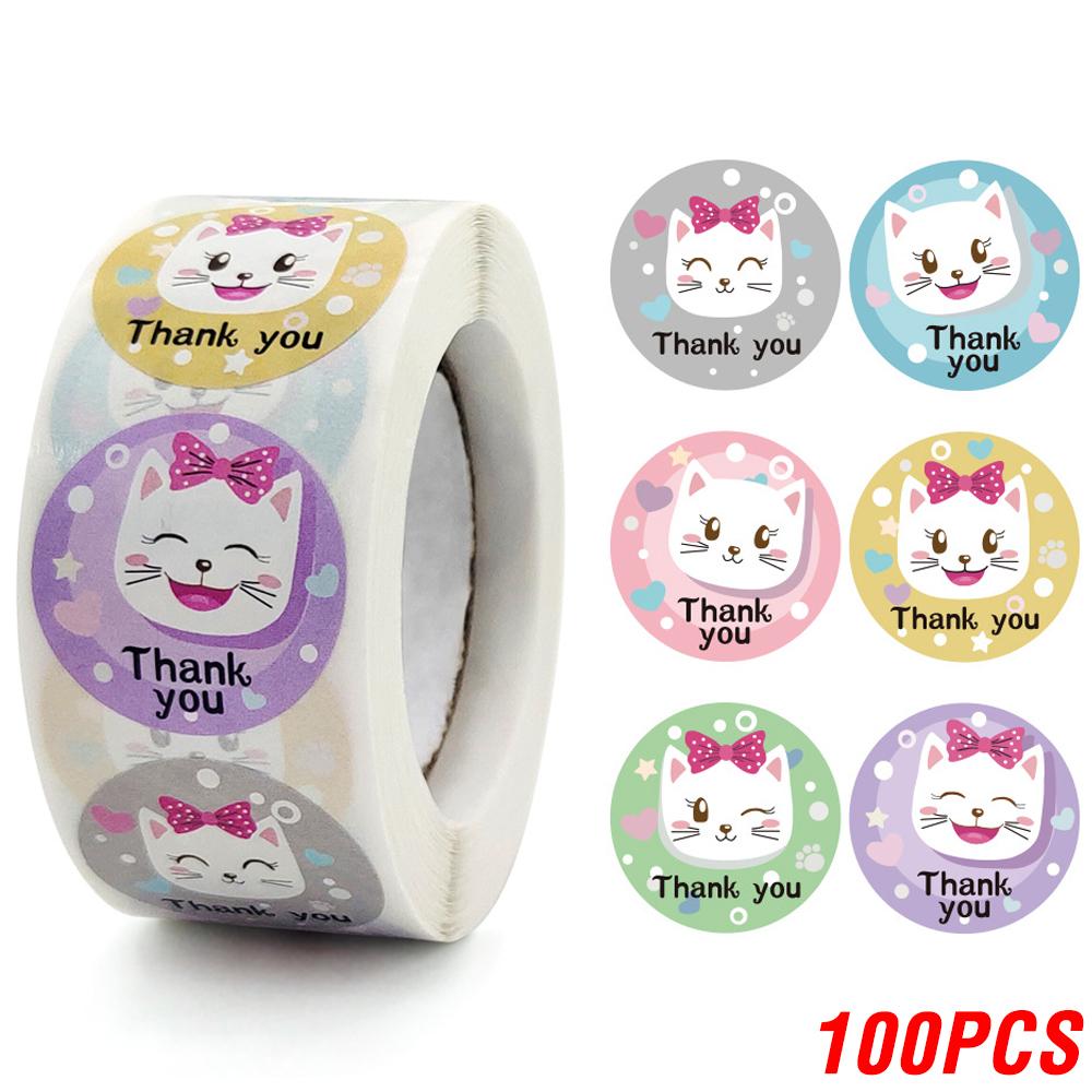 

100-500pcs Kawaii Cute Cat Stickers Round Cartoon Animal Adhesive seal Labels for Greeting Cards Gift Decor Stationery Sticker