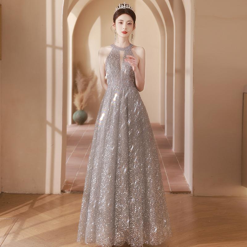 sequined engagement evening dress female graduation bar mitzvah high-end light luxury banquet temperament host dress