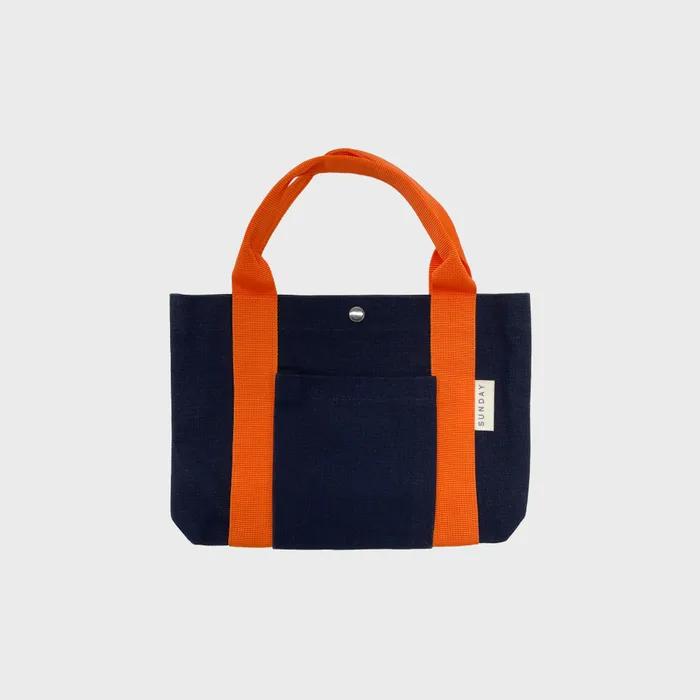 Safe Sunday Pocket Tote Bag (Navy/Orange)