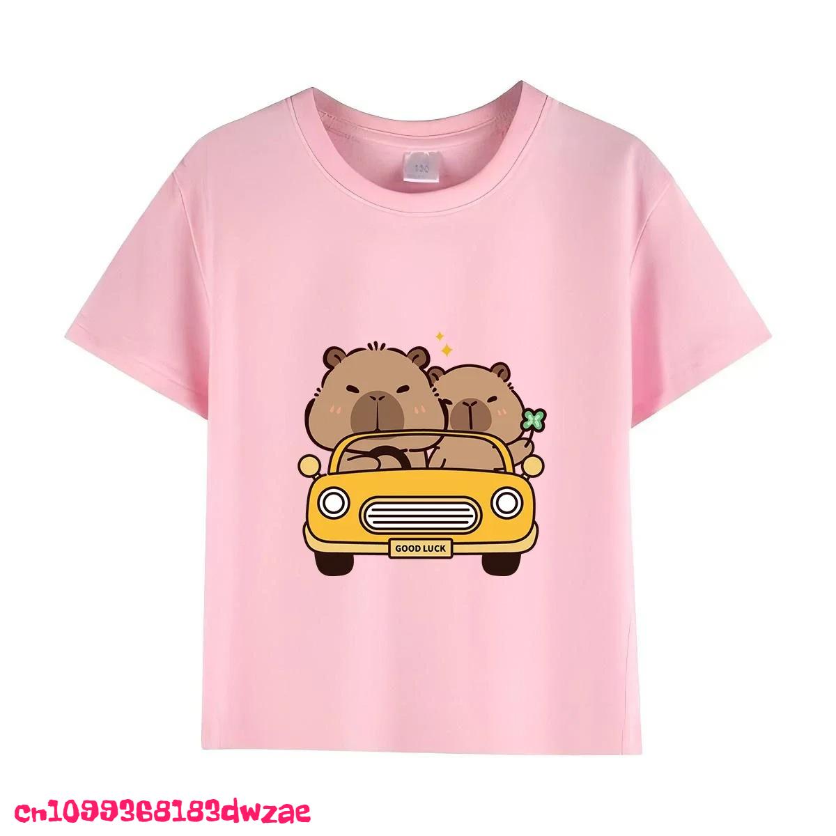 

Летний тренд Капибара Печать Милая Детская Футболка с Коротким Рукавом Милая Удобная Универсальная Футболка для Мальчика и Девочки 140