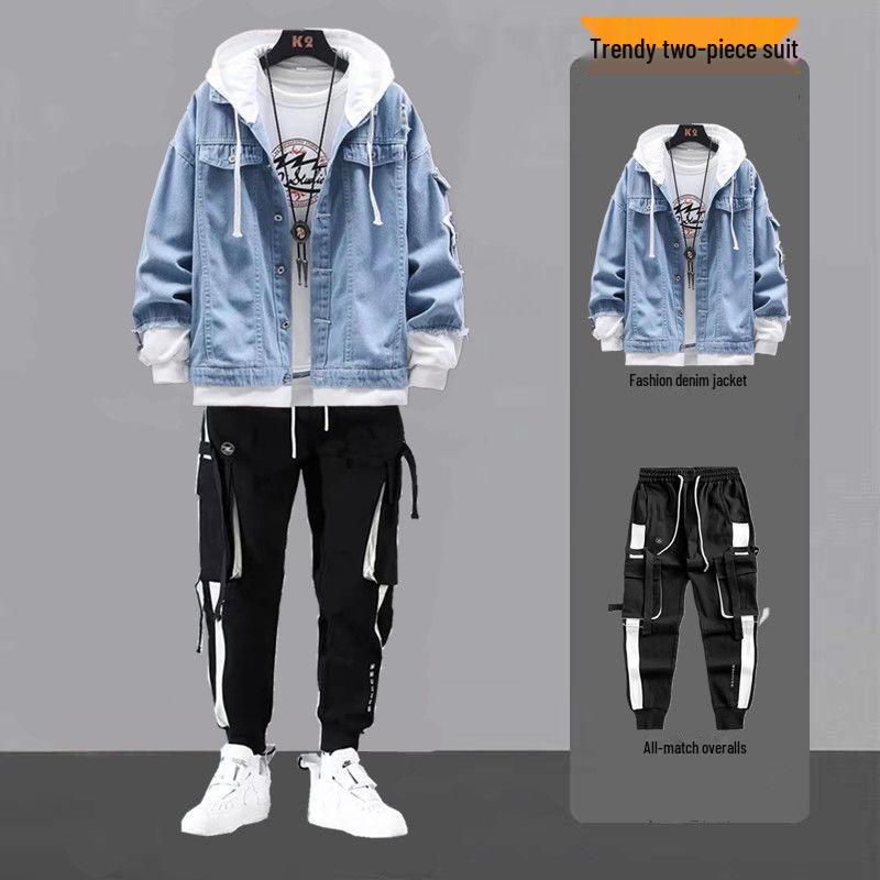 

Мужской весенний джинсовый костюм-двойка: Стильный комплект из куртки и брюк XL