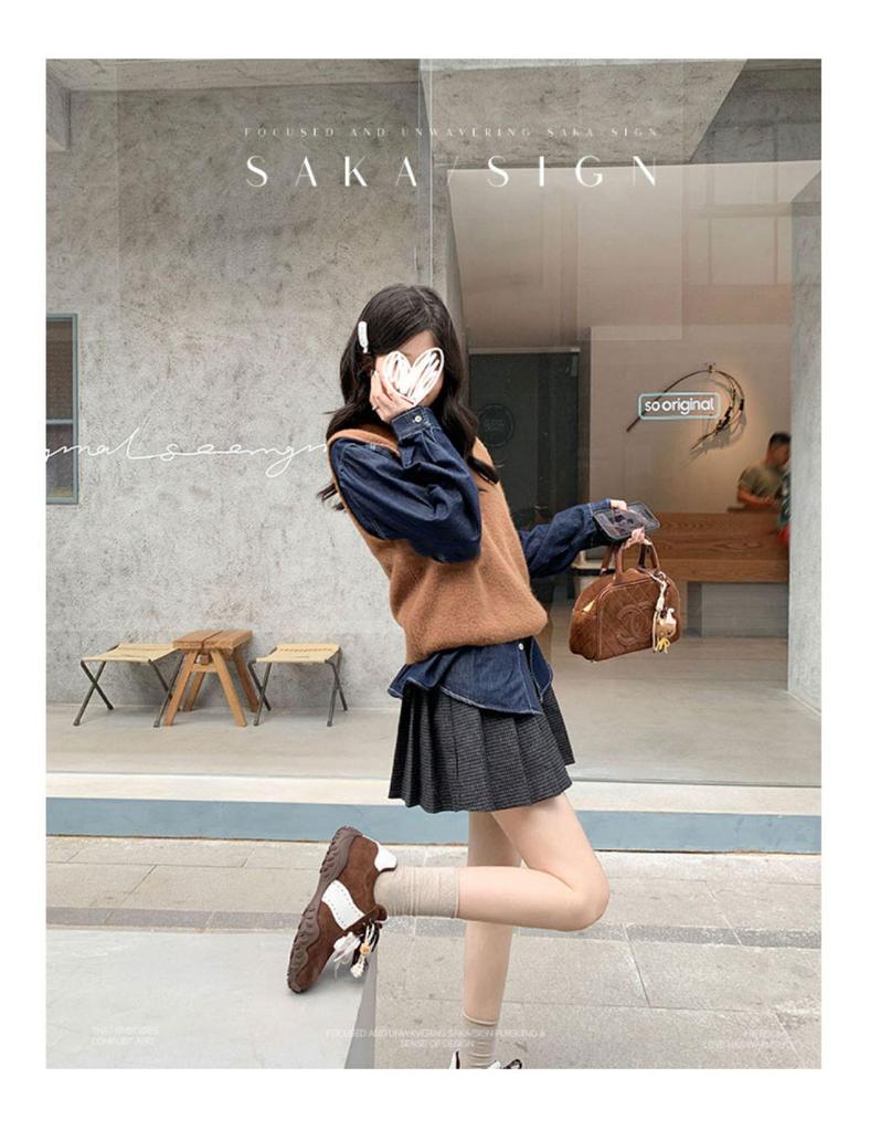 Su Yinyin Stil 8cm Höhen-Boost Damen Wildleder Schnür-Trend-Sneakers mit dicken Sohlen