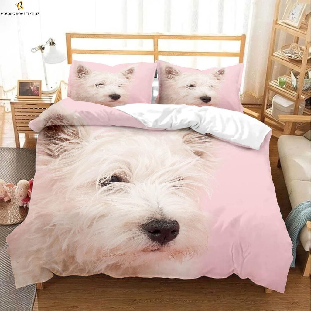 3pcs Cute Dog 3D Printed Quilt Cover Kids Room Bedding Set 100% Polyester Machine Washable Duvet Cover Pillowcase