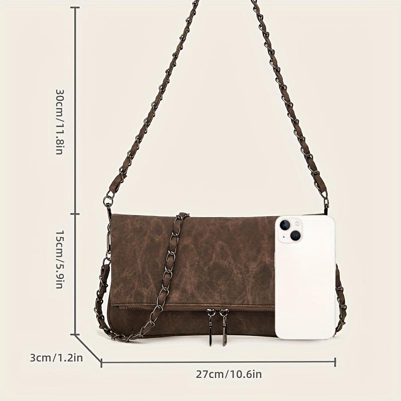 Retro-style Women's Chain Shoulder Bag with Detachable Shoulder Strap, PU Material Bag with Zipper Opening and Closing