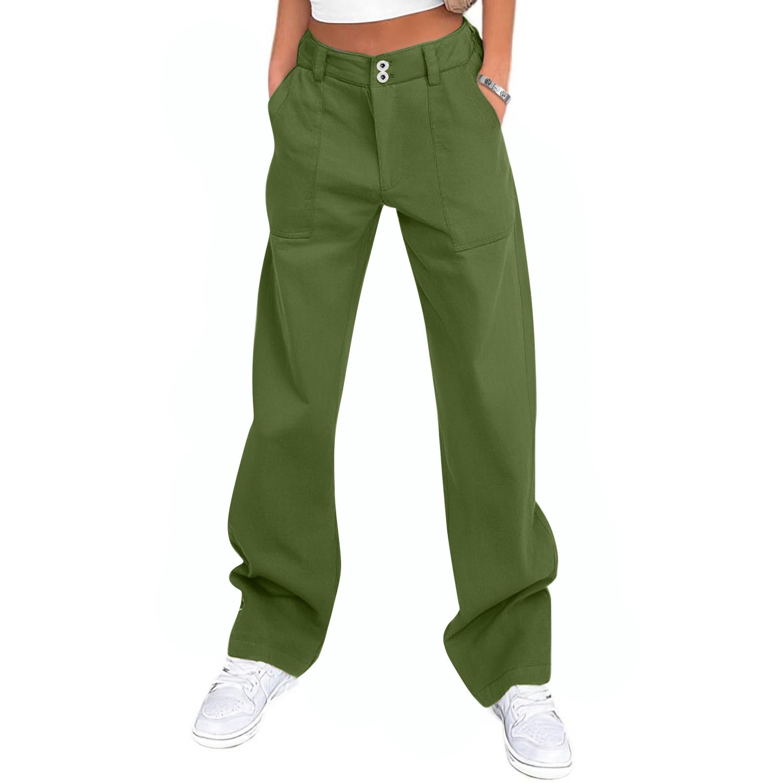

Women s Wide Leg Cargo Pants Flare Pants For Women Double Button Mid Waist Pants Trendy Fashion Casual Pants L армия зеленый
