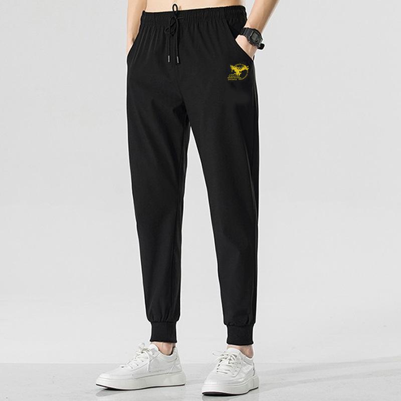 Pants men's trend summer thin loose large size fat guy 0kg casual tied feet nine-point sports trousers