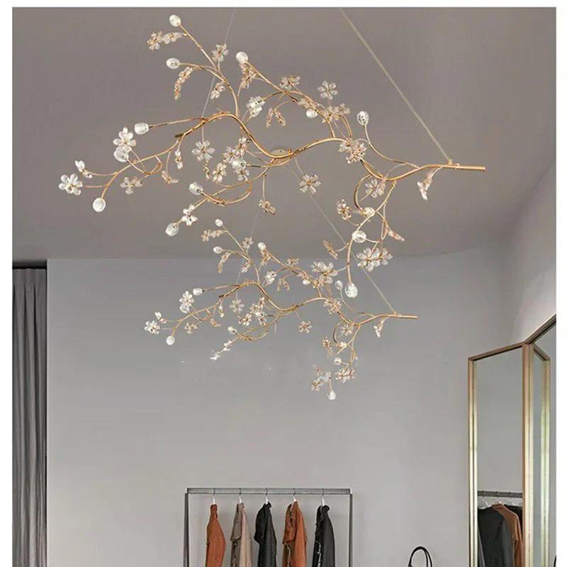 Nordic Modern Luxury Crystal Gold-plated High-end Chandelier Design for Living Room Lobby Hotel Restaurant Branch Decoration LED