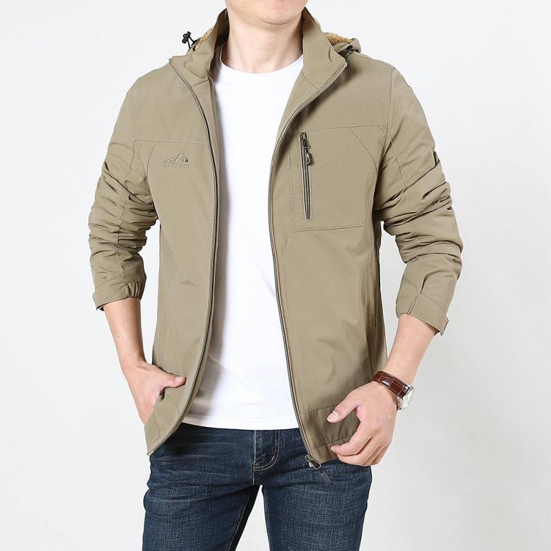 

Мужская бархатная быстросохнущая куртка, молодежная куртка с капюшоном, осенне-зимняя, однотонная, свободного кроя, большого размера, куртка с хлопковой подкладкой 5XL хаки