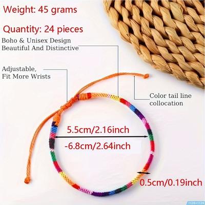 Summer New Hot-selling Simple Fashion Cord Beaded Rainbow Braided Bracelet 24-piece Set F