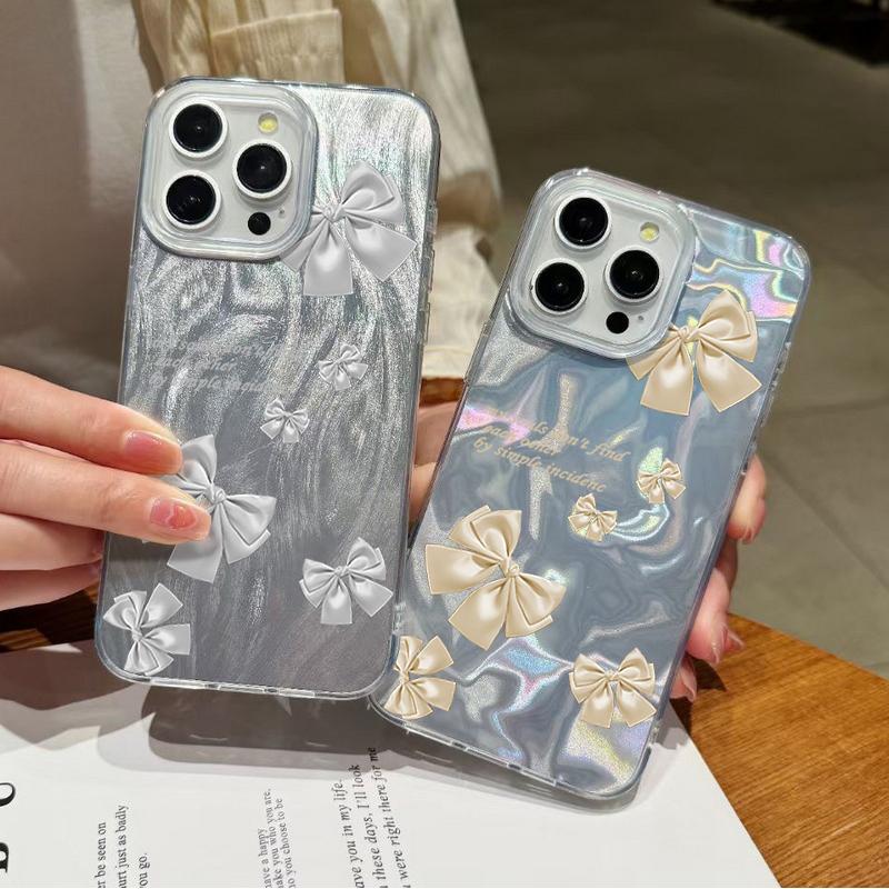 Husă Subțire cu Sclipici și Model Fundă în Culoare Solidă pentru iPhone 16 Pro Max 15 Pro 14 13 12 11 Lux Hibrid TPU PC Rezistent la Șocuri Husă Transparentă cu Bumper