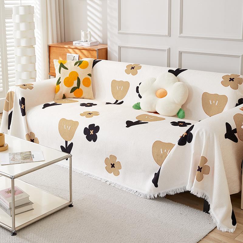Chenille Sofa Cover Cloth Ins Style Flower Anti-Scratching All-Inclusive Sofa Cover Four Seasons Universal Sofa Cushion Cover Towel