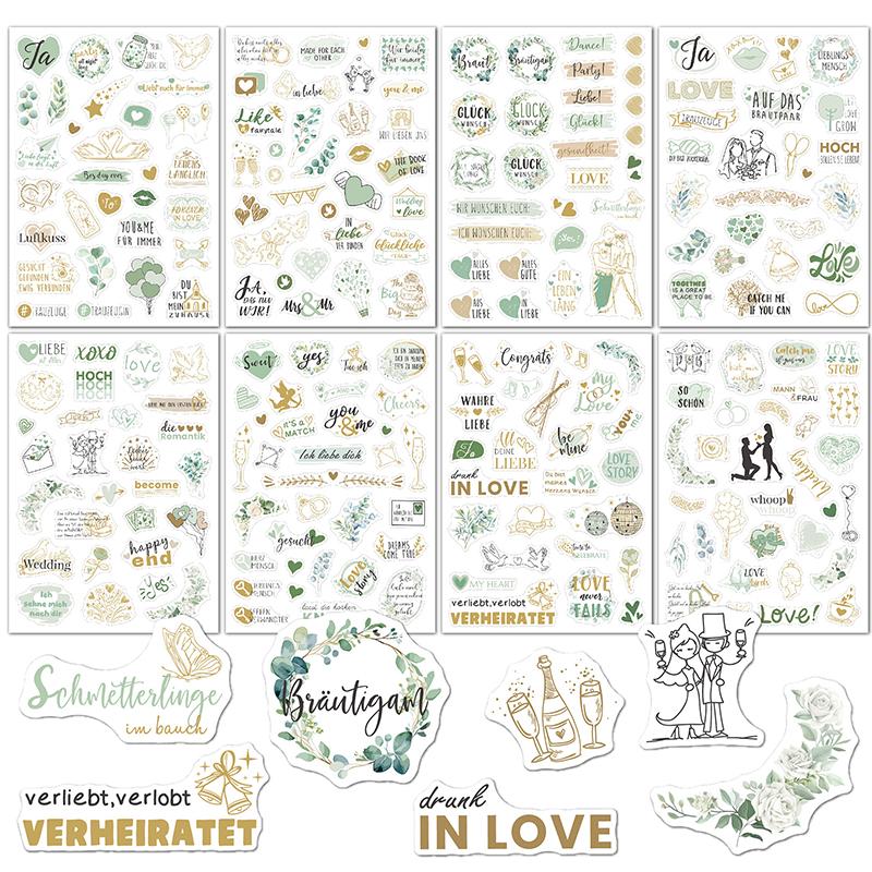 230pcs 8 Sheets Wedding Theme DIY Scrapbooking Stickers Transparent Decorations For Guestbook Handaccount Arts Crafts Stickers