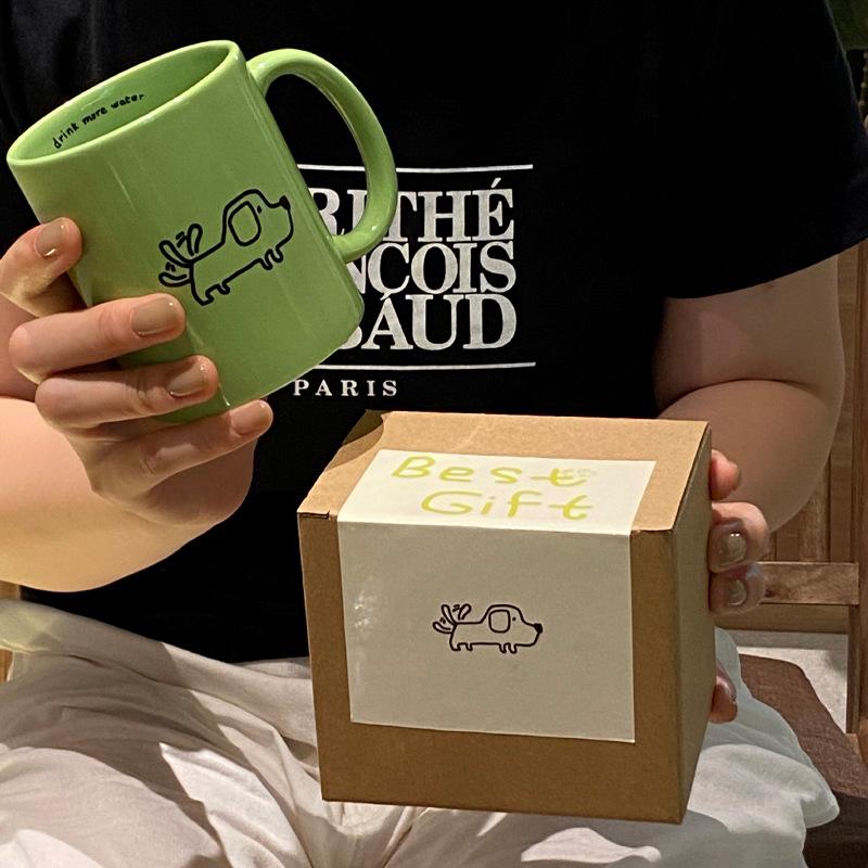 

Exquisite and Simple Green Stainless Steel Insulated Cup Travel Ceramic Mug, Water Cups Gift Box Set Gifts Home Drinking Utensil 401-500ml