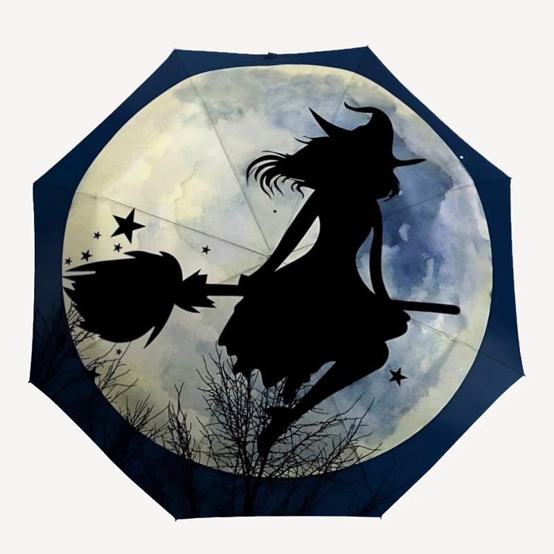 

1 шт. Автоматична складана парасолька Місяць відьми , Компактний дизайн з 8 спицями, Міцний залізний каркас для подорожей, на відкритому повітрі, a0920106