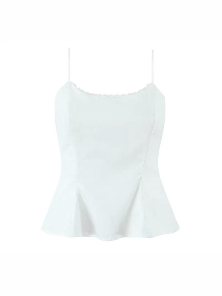 Chic French Lace-Trimmed Waist-Cinching Strapless Camisole for Women