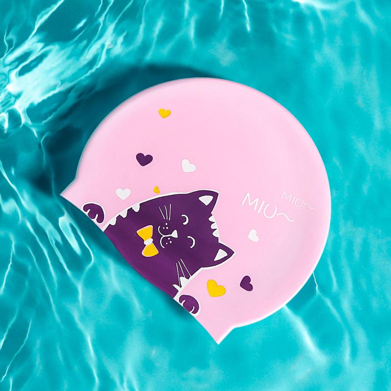 Large Swimming Caps Kids Ear Protection Long Hair Waterproof Silicone Swim Cap Swimming Hats Carton Print Swimming Accessories