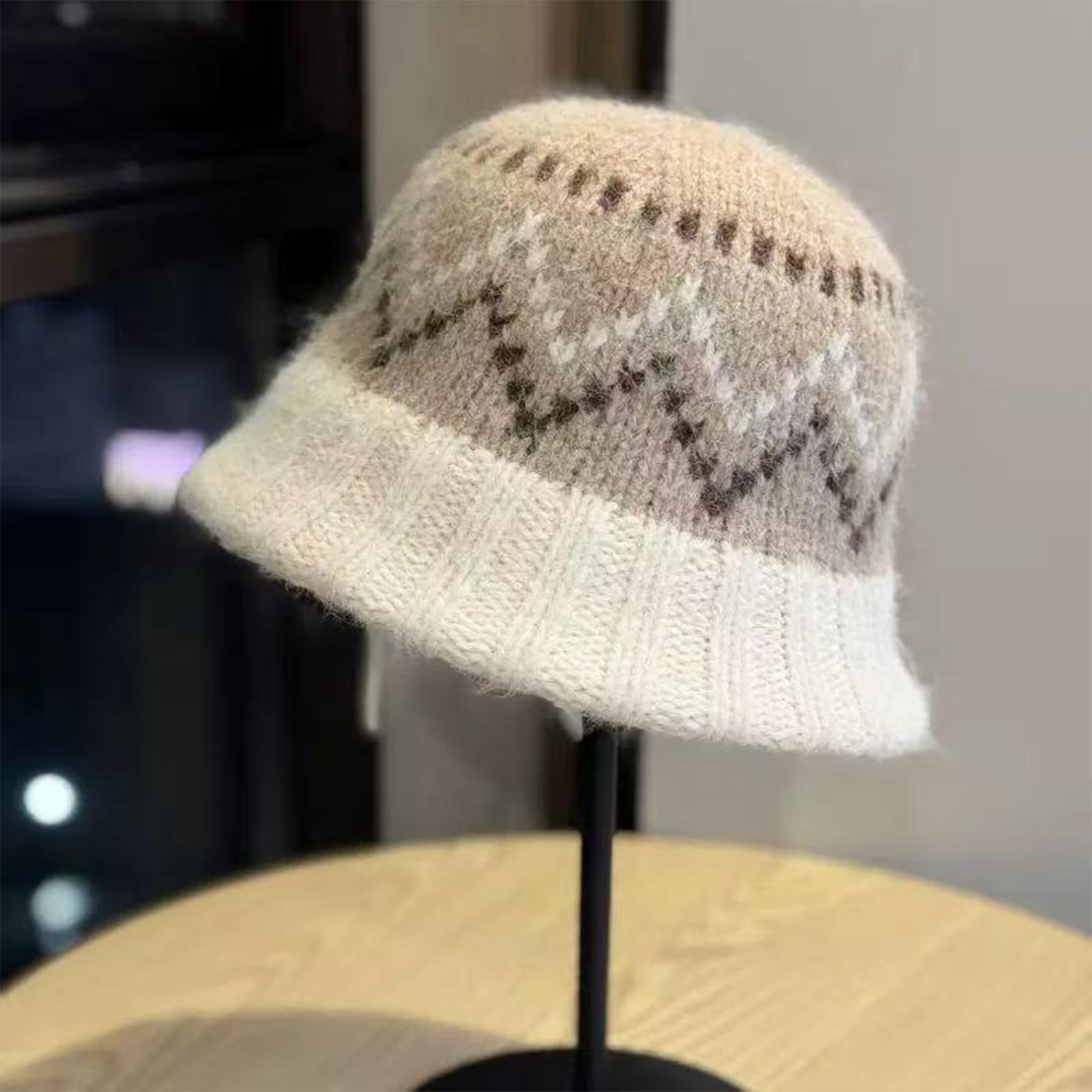 

Женская шляпа, шляпа рыбака, теплая шерстяная шапка, атмосферная вязаная шапка, маленькая шляпа-ведро, подчеркивающая лицо One Size бежевый