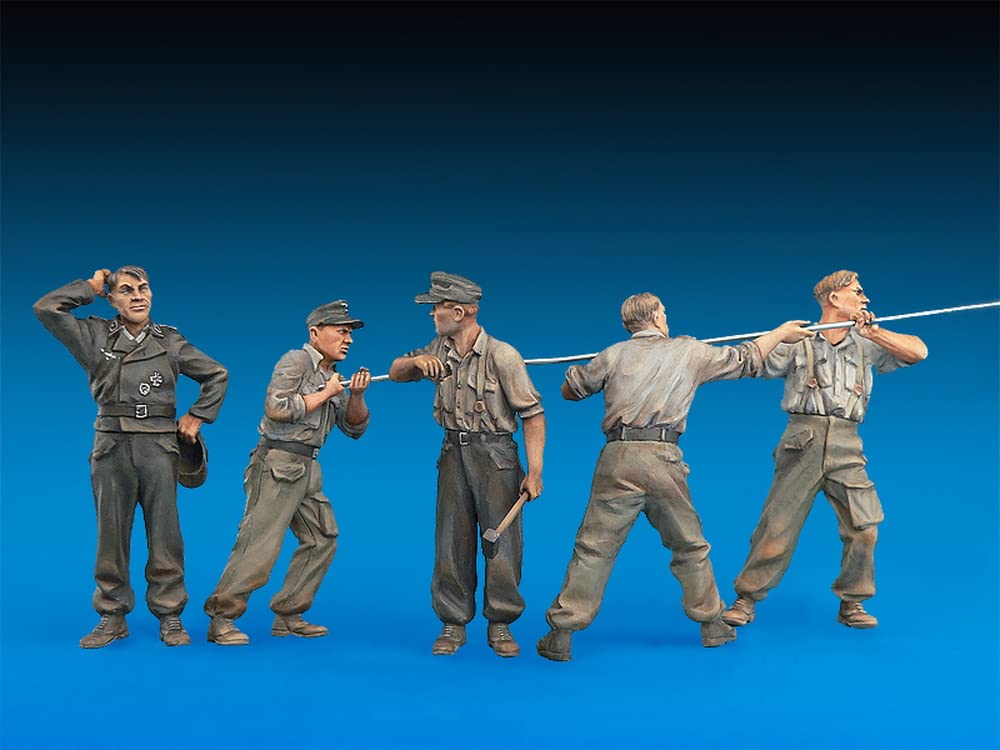 Miniart 1/35 Scale German Tank Crew at Work Special Edition Plastic Model Kit (5 Figures) with Toolbox, Tools, and Bucket (MA35285)