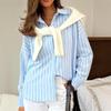 2025 Autumn/Winter Women's Long-Sleeved Striped Cardigan Shirt Jacket