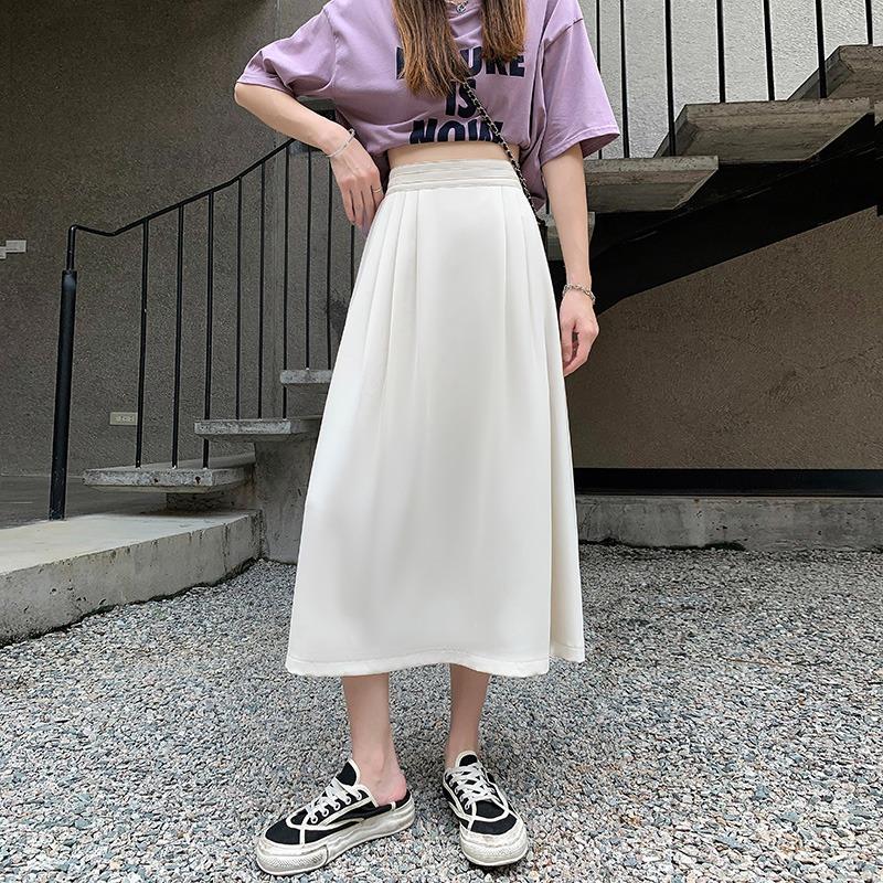 DIMANAF 2026 Summer New Plus Size Women Long Skirts Fashion Office Lady Style Pleated Skirt with Pockets Solid