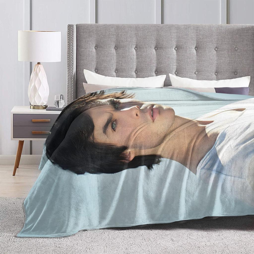 Damon Salvatore The Vampire Diaries Blanket Flannel Print Ian Somerhalder Warm Throw Blanket for Bedding Travel Plush Thin Quilt