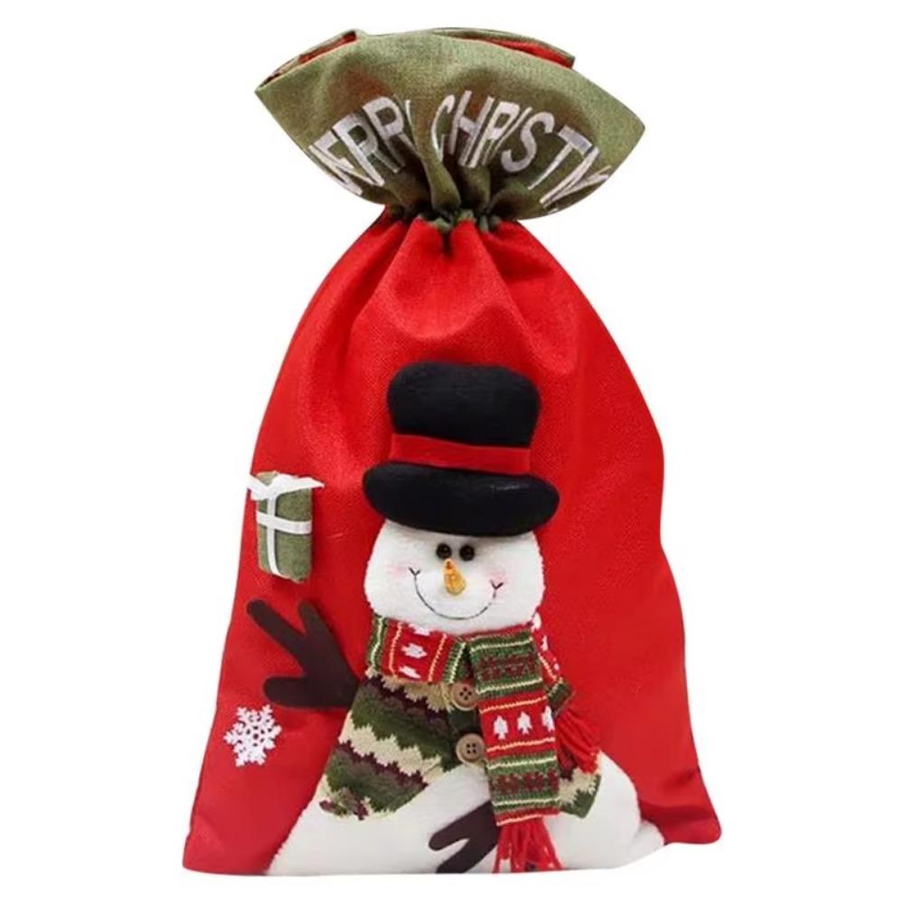 Linen Christmas Gift Bags 3D Drawstring Candy Bags Unique Cute Pattern Gift Bag Home Decor
