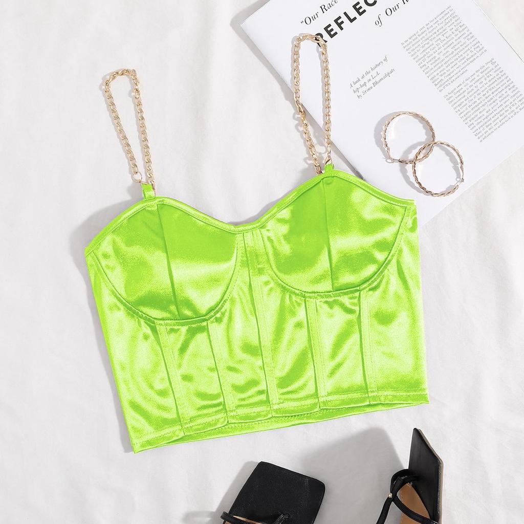 Sexy V Neck Metal Chain Tank Top Solid Halter Crop Tops Women Summer Camis Backless Camisole Fashion Casual Tube Female Sleeveless Cropped Vest Y2K