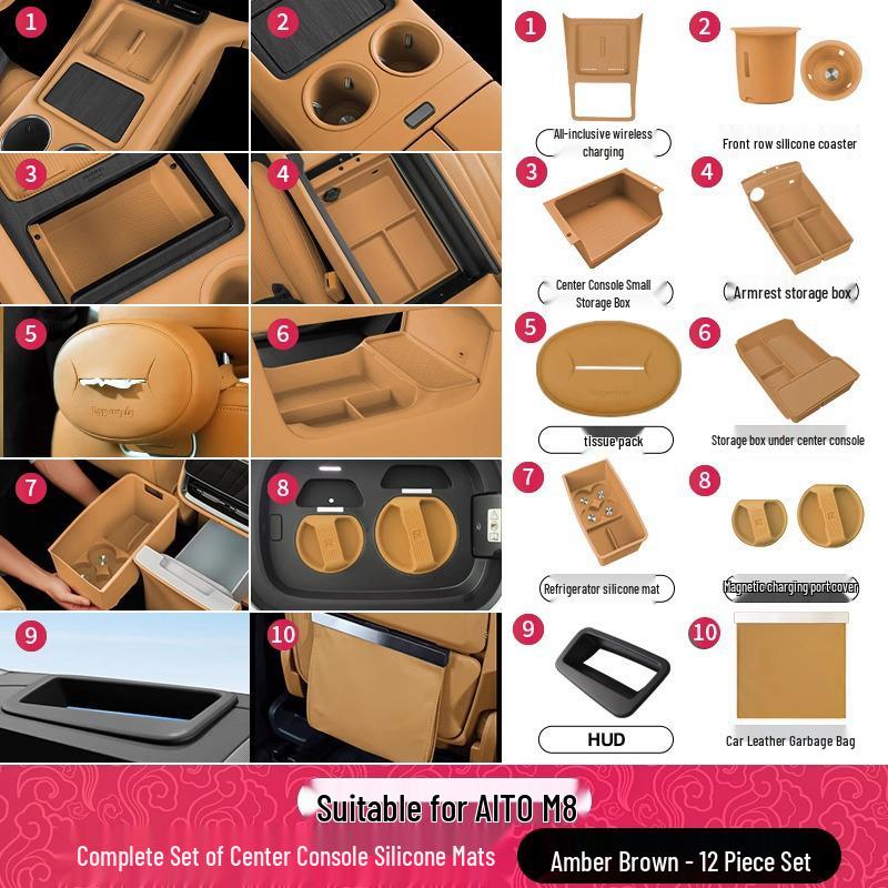 AITO M8 Center Console Cup Holder Wireless Charger & Armrest Storage Silicone Car Interior Decor.