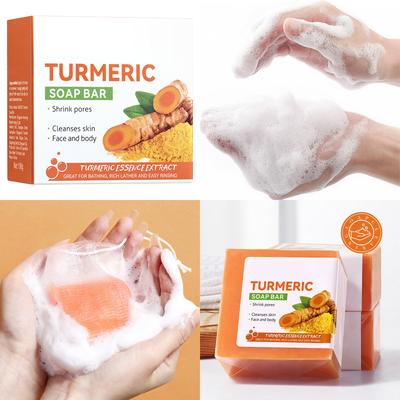 Sabonete de Açafrão e Laranja para Rosto e Corpo Barra de Limpeza Esfoliante Suave Ilumina a Pele Reduz a Oleosidade Adequado para Todos os Tipos de Pele Homens Mulheres Limpeza Profunda dos Poros