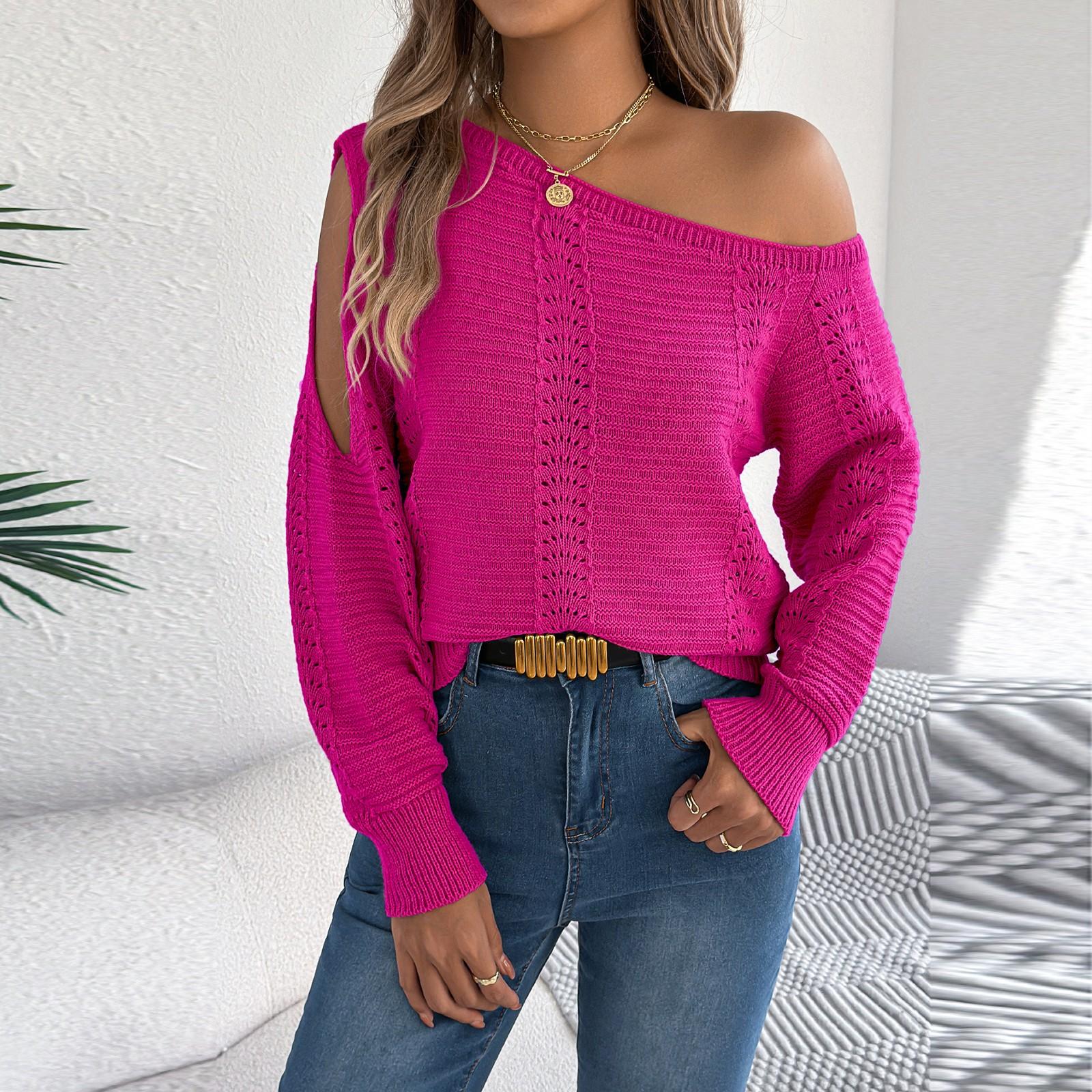 

Женский модный повседневный пуловер с вырезами на плечах, с длинными рукавами, однотонный S