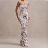 Women's Strapless Sleeveless Mermaid Maxi Dress Slim Elastic Waist Tropical Floral Milk Silk Micro Elastic Backless Party Evening Long Dress