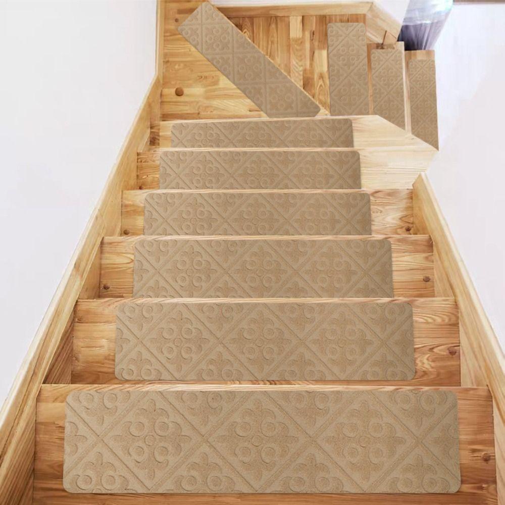 Free Entrance Mat Self Adhesive Carpet Reusable Anti-slip Step Pad Stair Mat Floor Pad Step Carpet Beige-Embossing