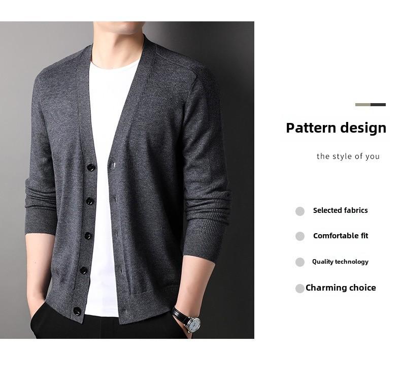 Men's Casual V-Neck Knitted Cardigan - Solid Color, 2023 Spring/Autumn Trend for All Ages