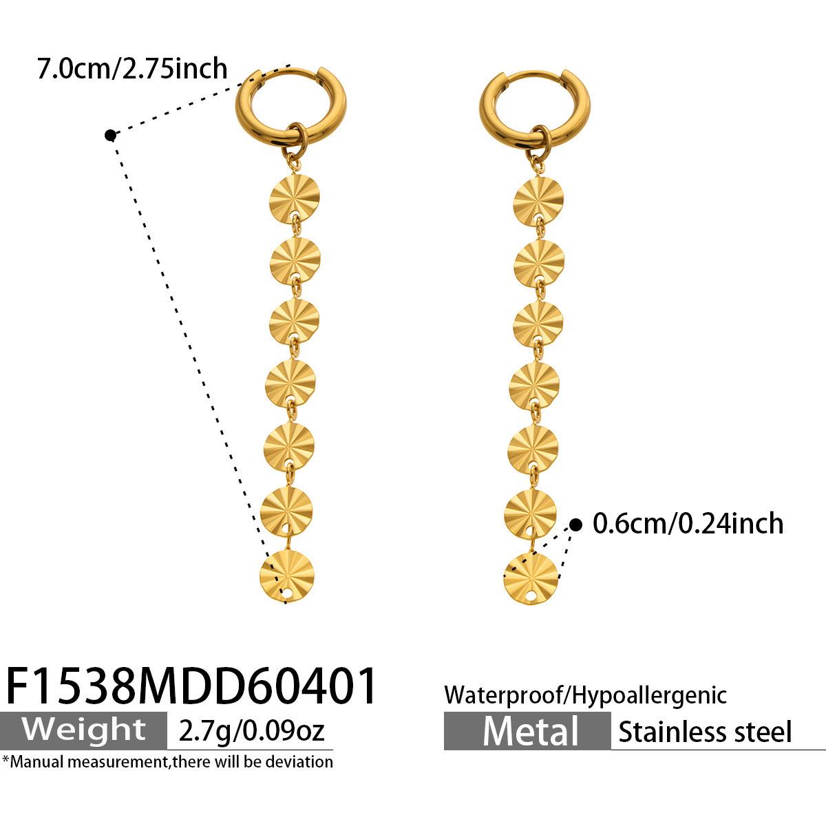 18k Gold-Plated Stainless Steel Tassel Earrings with Engraved Floral Design