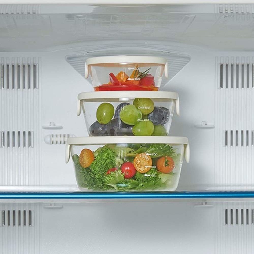 HARIO Glass Storage Made In Set of 3 Heat-Resistant Containers, White, Japan, SYTN-2518-OW,