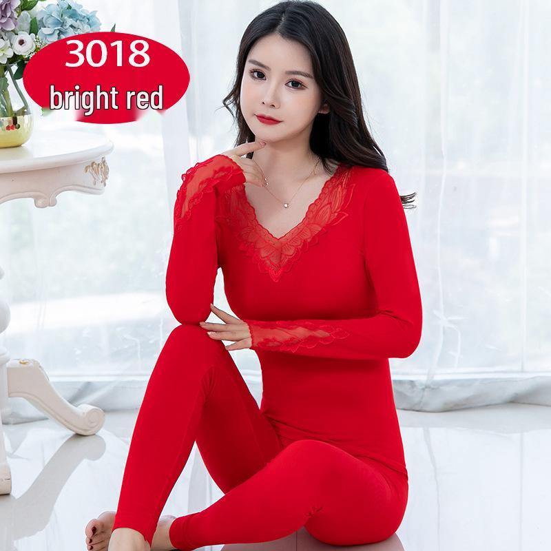 Zodiac Year Women's Autumn Red Base Layer Warm Underwear Set