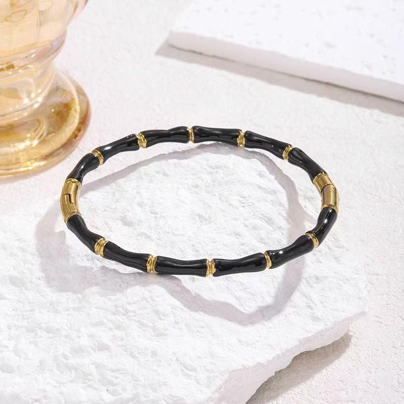 Waterproof Bamboo Joint Gold Bangle Stainless Steel Enamel Resin Bracelet for Women Swimming Pool Side Wear