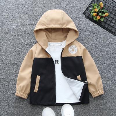 Boys Spring and Autumn Hooded Zip Section Casual Windbreaker Jacket Coat