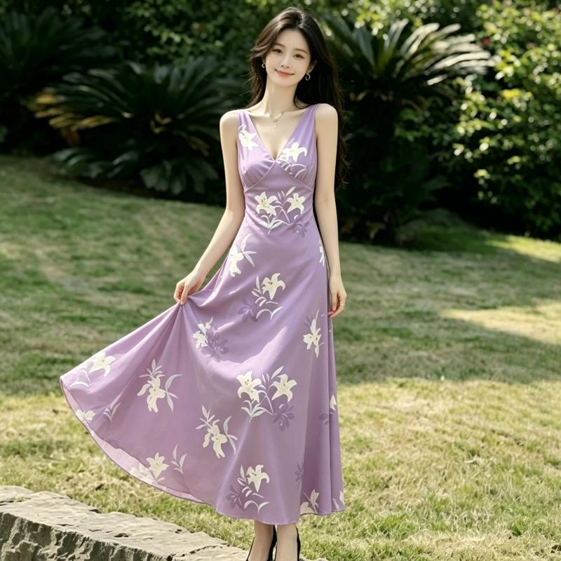 Unique and Super Good-looking Design Long Dress for Women 2026 Summer New Holiday Style Korean Elegant Dress for Women